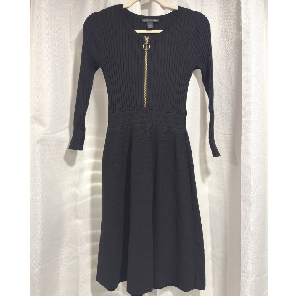 INC International Concepts Black Ribbed Zip Front Sweater Dress FA15 s/5X411 M